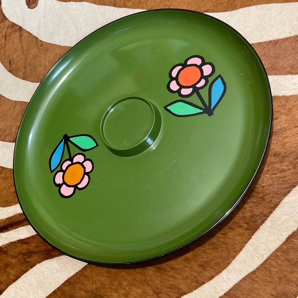 Vintage 60s Green Flower Lacquer Ware By Norleans Japan Tray - Picture 3 of 7